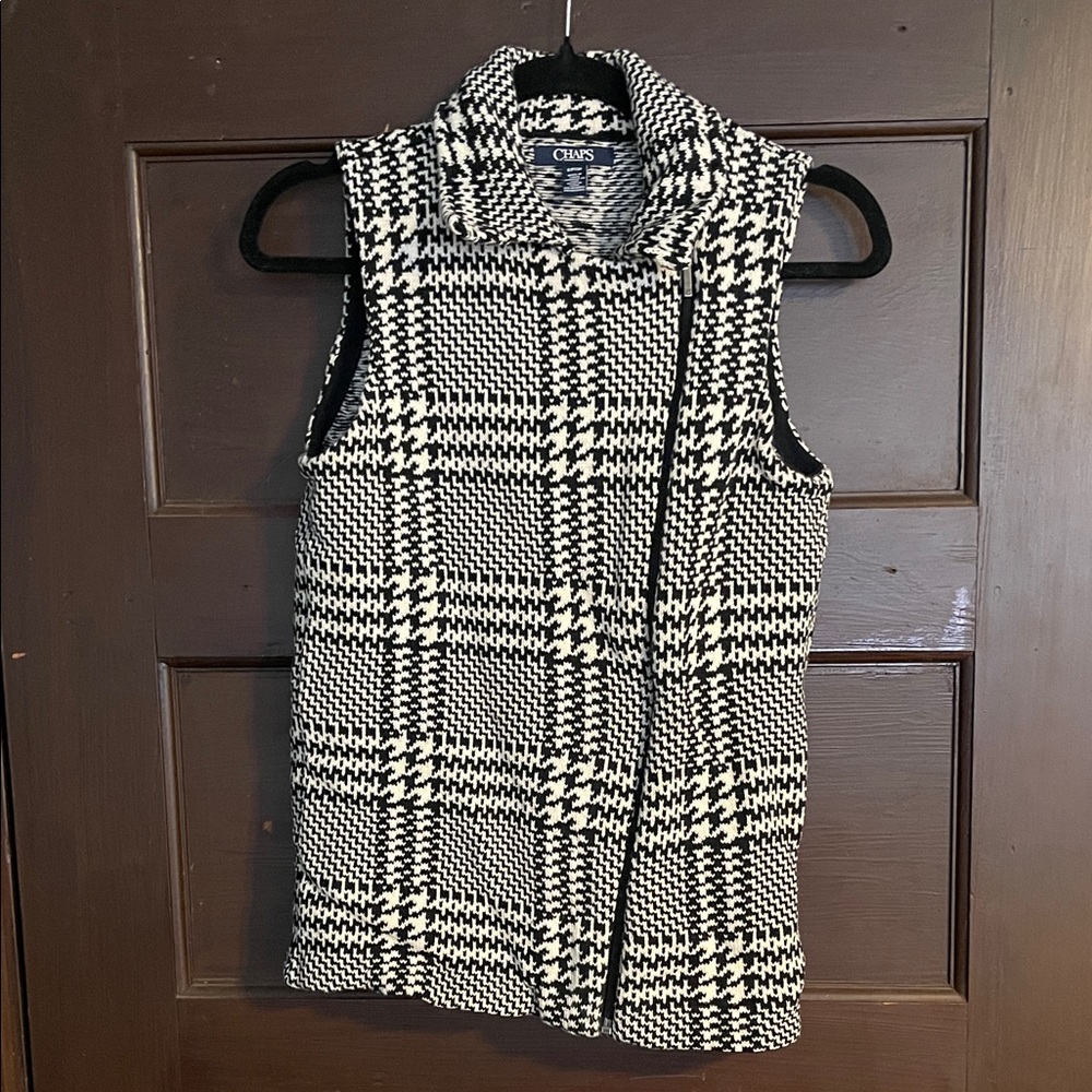 Chaps Black and White Checkered Houndstooth Knit Vest Preppy Business Casual